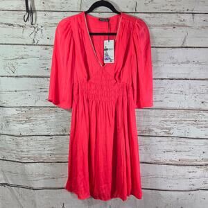 BREAL‎ pink flowly silky baby doll v neck dress wedding empire waist womens sz 4